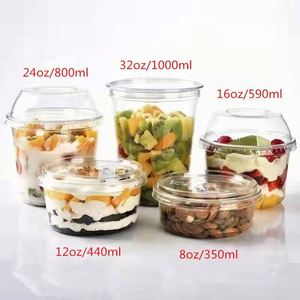 Contenants ronds en plastique PET de 117 mm avec logo imprimé personnalisé, bols transparents pour smoothies et collations sucrées avec couvercles plats en dôme - Product Image 3