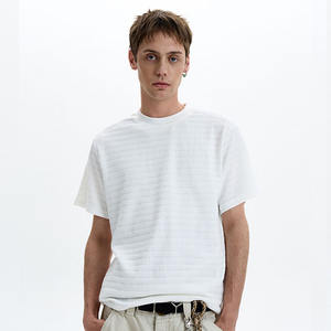 เสื้อยืดวินเทจผ้าถักลายสีทึบทำจากผ้าฝ้าย100% น้ำหนักมากแบบโอเวอร์ไซส์ออกแบบได้ตามต้องการ - Product Image 4