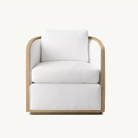 Fauteuil d'appoint moderne américain en velours crème, avec cadre en bois foncé, pour salon, lecture, hôtel