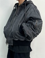 Blouson d'hiver formel en toile enduite de haute qualité avec capuche, effet vieilli, teinture à froid, coupe ample, pour hommes, style workwear, type bomber