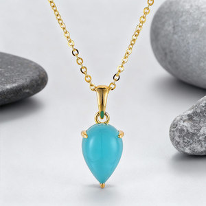 Klasik bentuk pir pirus kalung Stud pernyataan Sepuh emas perak 925 perhiasan batu permata alami perhiasan wanita - Product Image 4