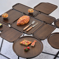 Assiette en bambou poli noir, écologique, pour les fêtes, plateau à thé et à café, service