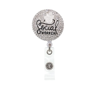 Porte-badge rétractable pour travailleur social avec strass - Product Image 1