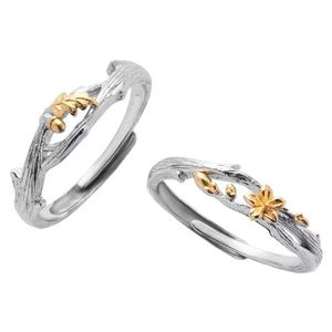 Romantic <b>Silver</b> Plated Flower and Tree Couple <b>Rings</b> for Women <b>Men</b> Wedding Engagement <b>Ring</b> Jewelry - Product Image 5
