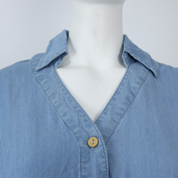 Robe chemise en jean bleu léger pour femme pour les fêtes d'été Vestidos à volants plissés à col en V