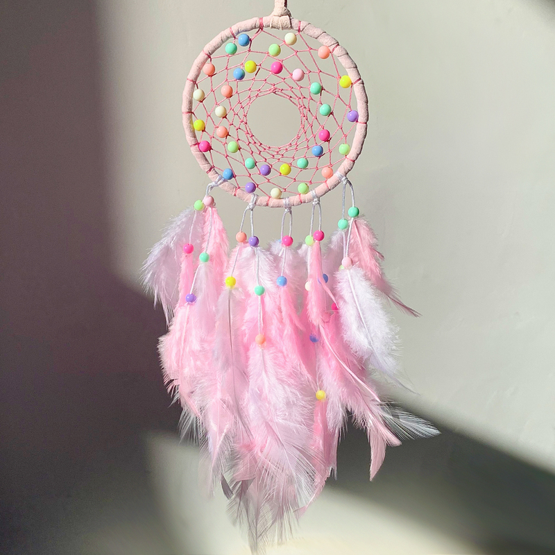 Handmade Pink Feather Dream Catcher with
