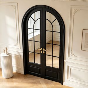 Portes <span class=keywords><strong>d</strong></span>'<span class=keywords><strong>entrée</strong></span> extérieures coulissantes en aluminium noir de style rétro français avec double vitrage et isolation phonique - Product Image 3