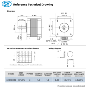 Motor de Impresora <span class=keywords><strong>Nema</strong></span> <span class=keywords><strong>17</strong></span> 42X42X40MM, Motor Paso a Paso Híbrido Bipolar de 4 Cables y 12V - Product Image 3