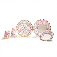 Vaisselle jetable en papier écologique de qualité alimentaire à fleurs roses personnalisable - Gobelets et assiettes artisanaux à succès pour une utilisation multi-scènes