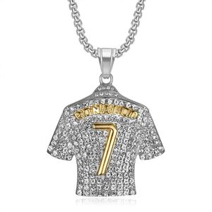 Nuevo Hip-Hop Acero inoxidable Chapado en oro Diamante tachonado Cristiano <span class=keywords><strong>Ronaldo</strong></span> No.7 Jersey Colgante Collar Símbolo - Product Image 5
