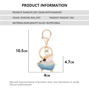 سلسلة مفاتيح عصرية مصنوعة من المعدن والمعدن على شكل حيوانات ومرشحات على شكل خنازير طائرة مرصعة ببلورات كريستالية من حجر الراين - Product Image 6