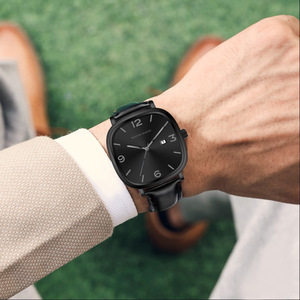 Montre à quartz étanche pour homme, tendance mode, bracelet en cuir carré, calendrier étudiant - Product Image 4