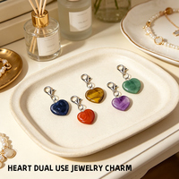 Porte-clés Cœur en Cristal Naturel avec Fermoir Mousqueton, Breloques en Pierre, Pendentif Cœur, Breloques de Sac en Cristal de Guérison