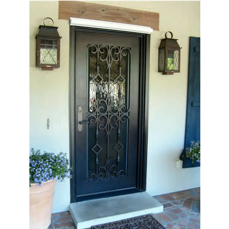 Puerta de Hierro de seguridad para el hogar, puertas con diseños de ventanas, fotos de vidrio de hierro