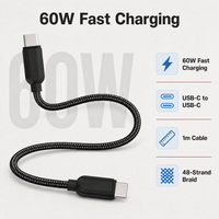 Câble USB PD 60W tressé compatible avec ordinateur portable, moniteur, téléphone portable