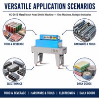 Machine d'emballage rétractable automatique XICANG avec bande transporteuse en maille, tunnel de rétraction à haute plateforme 4,5 kW pour l'emballage alimentaire, chimique et textile