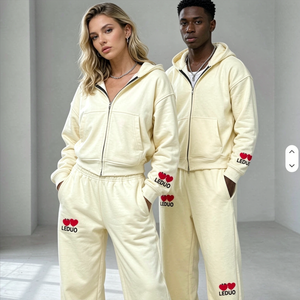 Ensemble de survêtement deux pièces personnalisé pour couple, avec sweat à capuche zippé et pantalon de jogging large imprimé, décontracté et ample, pour femme - Product Image 2