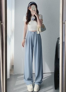 <span class=keywords><strong>Pantalons</strong></span> de costume droits pour femmes en gros, style coréen, <span class=keywords><strong>taille</strong></span> <span class=keywords><strong>haute</strong></span>, amples, fins, à neuf points, décontractés, <span class=keywords><strong>pantalons</strong></span> pour femmes - Product Image 2