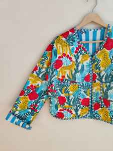 Chaqueta Acolchada de Algodón con Estampado de Tigre para Mujer, Chaqueta Bomber Boho Hecha a Mano, Ropa Exterior con Estampado Animal, Chaqueta Kimono Ligera Reversible - Product Image 3