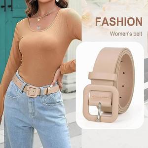 Ceinture <span class=keywords><strong>en</strong></span> cuir pour femmes, couleur bonbon, boucle carrée tendance, ceinture pour femmes pour jeans, pantalons, robes - Product Image 3