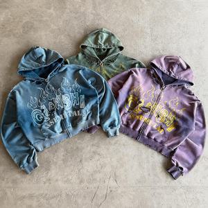 Vintage Thick Cotton Graphic Zipper <b>Hoodie</b> Custom Printed Oversized <b>Zip</b> <b>Up</b> <b>Hoodie</b> Premium Drop Shoulder Washed Distressed <b>Hoodie</b> - Product Image 4