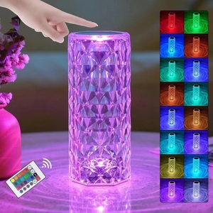 Vente en gros <span class=keywords><strong>rechargeable</strong></span> USB cristal acrylique lampe de luxe effet d'ombre rose brillant tactile pour la maison chambre salon pour Noël - Product Image 1