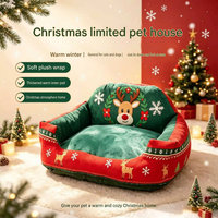 Lit de Noël pour chat, design renne, canapé-lit avec coussin en coton PP doux, amovible et lavable