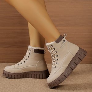 Mùa đông giải trí cho Martin mắt cá chân bootie với ngón chân tròn gót thấp cao su nền tảng ngắn PU khởi động với dây kéo bên ấm áp thoải mái - Product Image 5