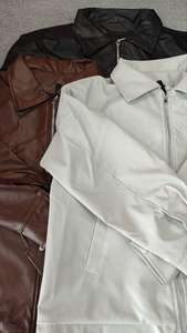 Veste en cuir PU décontractée à patchwork et couleur unie pour homme, streetwear, tendance, fermeture éclair, haut, printemps, automne, vêtements d'extérieur de haute couture - Product Image 4