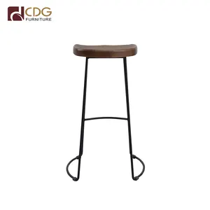 Wood Seat Commercial Bar Stools Patio Bar Furniture Restaurant Wooden High Stool