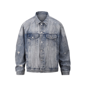Custom Designer Distressed Denim Jacket <b>for</b> <b>Men</b> <b>Washed</b> Blue Tortoiseshell Armor Style High Street Look - Product Image 1