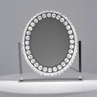 Miroir LED ovale en cristal Hollywood avec éclairage à 360° °   Miroir de maquillage intelligent à 3 couleurs avec variateur d'intensité, décoration en cristal Rotation 84, pour chambre à coucher