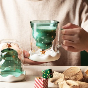 New Design <strong>Christmas</strong> Double Wall Espresso Cup Customizable Borosilicate Double Wall <strong>Glass</strong> Coffee Cup <strong>Glass</strong> <strong>Mug</strong> with Handle - Product Image 1