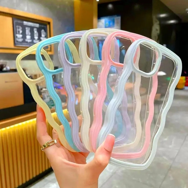 GSCASE Top Selling Transparent 2 in 1 Phone Case Side Large Wave Design Phone Cover TPU PC case for iPhone 15 14 Pro Max