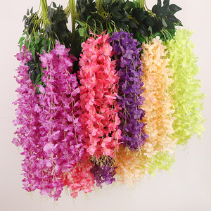 Guirnalda de Flores Artificiales de Glicinia Shangchu de 100 cm, Decoración para Bodas y Hogar, Enredadera Artificial para Techo Interior, Morado, Rosa, Amarillo, Verde - Product Image 1