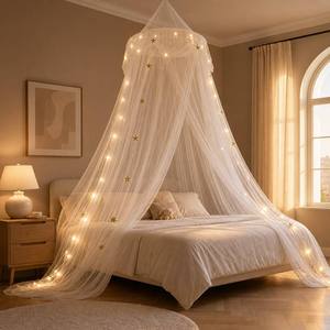 Nouvelle moustiquaire de luxe pliable pour lit, avec rideaux de lit à baldaquin et étoiles lumineuses, pour lits Queen Size - Product Image 1