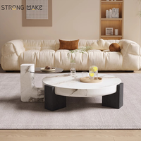 Nouveau Style blanc salon Table à thé meubles de maison moderne verre trempé marbre pierre ronde Table basse ensemble