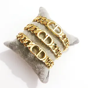 GSS45 – bracelet à breloques initiales en cuivre et or 18k, design de mode, manchette réglable, bijoux pour femmes