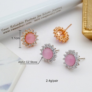 GZH-1221 Khuyến mãi nóng, số lượng đặt hàng tối thiểu nhỏ, khuyên tai bạc 925 dành cho nữ, kiểu dáng tròn đính đá mặt trăng hồng - Product Image 6