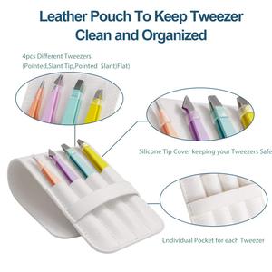 Ensemble de pinces à épiler pour sourcils, 4 pièces, pinces à épiler professionnelles en acier inoxydable à pointe inclinée, pochette, pinces à épiler écologiques antistatiques - Product Image 3