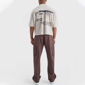 YUCHEN White Custom Graphic Printed Short Sleeve Oversized 100% Cotton Men <strong>Boxy</strong> Cropped T <strong>Shirt</strong> - Product Image 5