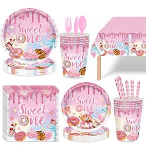 Ensemble <span class=keywords><strong>de</strong></span> fournitures <span class=keywords><strong>de</strong></span> fête jetables en <span class=keywords><strong>papier</strong></span> pour <span class=keywords><strong>anniversaire</strong></span> d'enfants, thème <span class=keywords><strong>de</strong></span> fête d'<span class=keywords><strong>anniversaire</strong></span> <span class=keywords><strong>de</strong></span> beignets, assiettes en <span class=keywords><strong>papier</strong></span>, gobelets en <span class=keywords><strong>papier</strong></span>, <span class=keywords><strong>table</strong></span> - Product Image 1