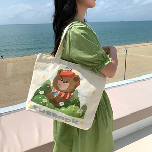 帆布女式新款大容量手提包单肩包拉链开合韩国休闲学生级帆布包 - Product Image 4