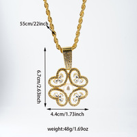 Collier élégant avec pendentif trèfle doré, orné de strass et de perles sur chaîne cubaine, pour la mode féminine