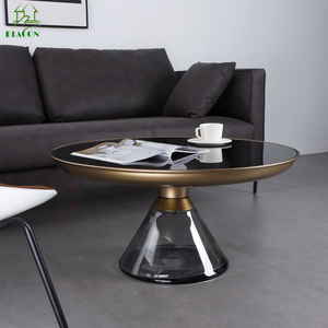 Mesa de té Base de vidrio templado transparente Mesa auxiliar de arte Juego de mesa de centro superior de vidrio negro redondo de lujo moderno - Product Image 2