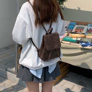 Retro Brown Women's <b>Backpack</b> Magnetic Buckle Detachable Strap <b>Foldable</b> Everyday Use Spring 2023 D8641 - Product Image 3