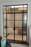 Porte double en fer forgé moderne, style français, avec double vitrage en acier – Décoration, cadre fin 35 mm, noir thermolaqué pour villa