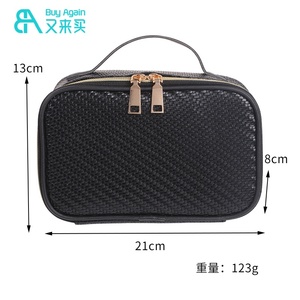 Venta al por mayor bolsa <span class=keywords><strong>de</strong></span> maquillaje <span class=keywords><strong>organizador</strong></span> PU cuero tejido en relieve textura <span class=keywords><strong>de</strong></span> grano <span class=keywords><strong>de</strong></span> punto elegante negro maquillaje bolsa <span class=keywords><strong>de</strong></span> cosméticos <span class=keywords><strong>organizador</strong></span> - Product Image 6