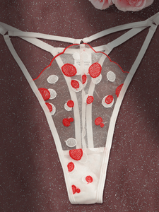 여성용 화이트 레드 물방울 무늬 시스루 리본 라이트 컨트롤 친환경 2피스 란제리 세트 시스루 브라 팬티 나이트웨어 - Product Image 5