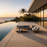 Pulverbeschichtetes Outdoor-Möbelset U-förmiges Aluminium-Gartensofa-Set mit Feuerstelle Outdoor-Couch-Set mit Kissen für Balkon